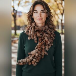 Genuine Rabbit Fur Scarf Soft Plush Natural Pattern Elegant Winter Luxury Wrap